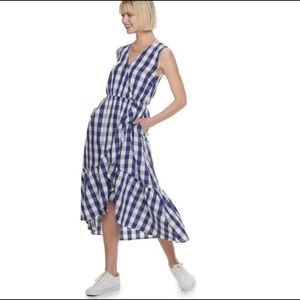 Popsugar blue white gingham check ruffle dress XS
